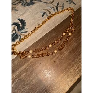 The Limited Gold Chain‎ Belt with Faux Pearl Accents